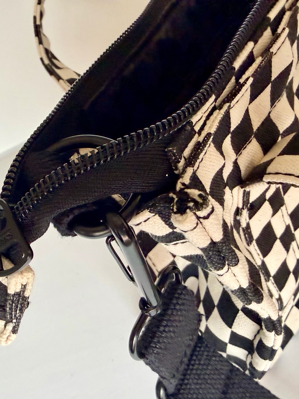 Vans Checkerboard Crossbody Tote - Black & Cream Canvas - Picture 5 of 10